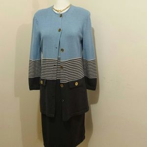 Custom made knit elegant wool dress & jacket sz M
